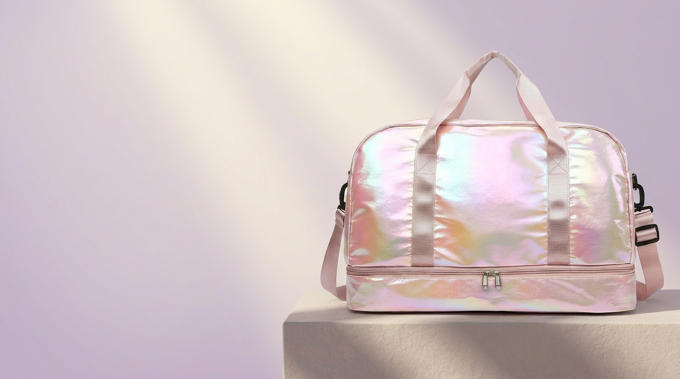 Zone Bag Pearl hero — iridescent duffel